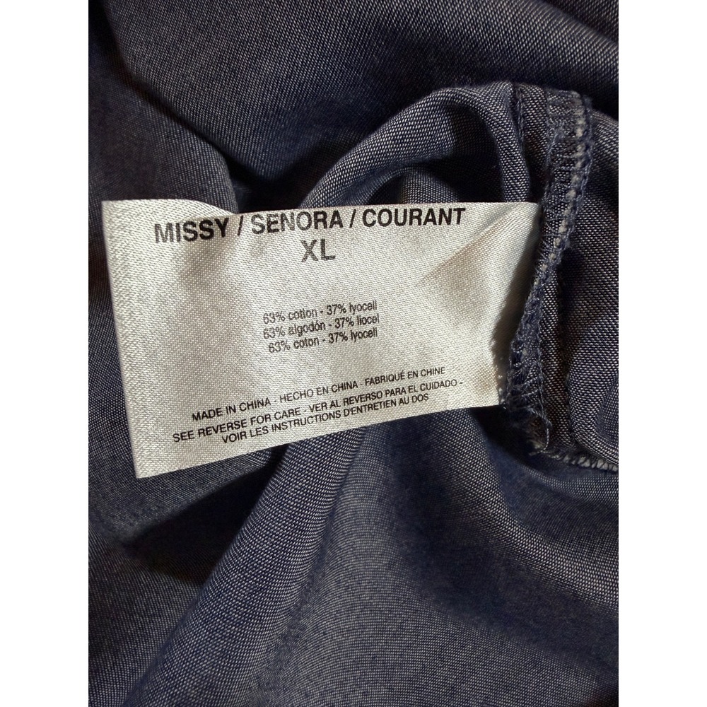 Gloria Vanderbilt‎ Blue Denim Shirt Dress XL Cotton Lyocell Roll Tab Sleeve Mini - Picture 7 of 7